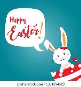 Happy easter day with white Easter rabbit.