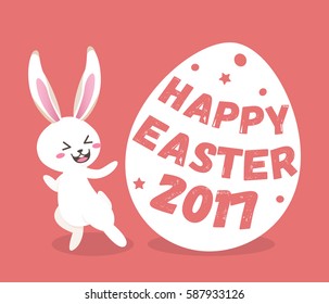 Happy easter day with white Easter rabbit.