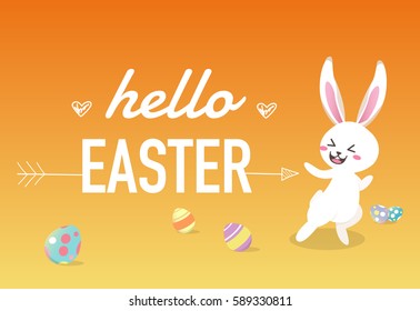 Happy easter day with white Easter rabbit.