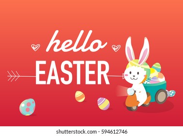 Happy easter day with white Easter rabbit.