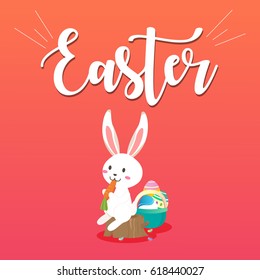 Happy easter day with white Easter rabbit.