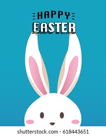 Happy easter day with white Easter rabbit.