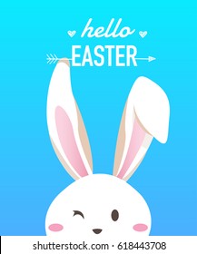 Happy easter day with white Easter rabbit.