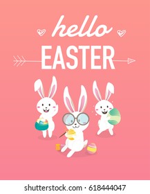 Happy easter day with white Easter rabbit.