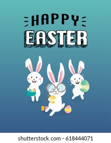 Happy easter day with white Easter rabbit.
