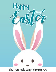 Happy easter day with white Easter rabbit.