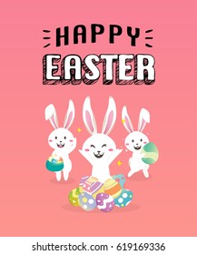 Happy easter day with white Easter rabbit.