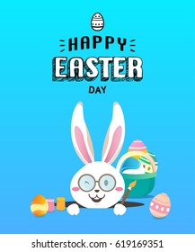 Happy easter day with white Easter rabbit.