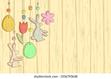 Frohe Ostern! Osterhölzern mit Platz für Text. Vorlage für Postkarten, Banner, Poster, Webdesign, Verpackung. Handgezeichnete Vektorgrafik.