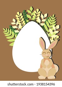 Happy Easter day.Easter banner or poster template.Easter egg and rabbit in the grass on a brouwn background.vector.Illustration.Greetings card and presents.Flat lay.copy space.Mock up