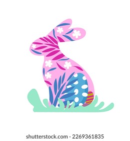 Happy Easter Day,Easter greeting card, Bunny, Easter eggs, flowers.