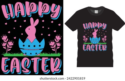 Happy Easter day,Typography t-shirt design vector template.Bunny colorful shirts black background vector Illustration.Funny Easter day t shirt design ready for Poster apparel banner card print pod.