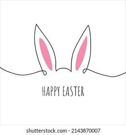 Happy Easter, decorated easter card, banner. Bunnies, Easter eggs, flowers and basket. Folk style patterned design.	
