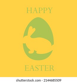 Happy Easter, decorated easter card, banner. Rabbit silhouette, Easter egg, greeting text. Folk style patterned design.