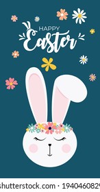 Happy Easter, decorated easter card with cute bunny, banner. Vector Illustration EPS10