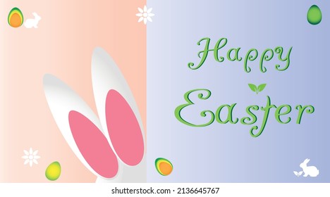 Happy easter with decorated egg and bunny. Holiday greeting.Vector illustration.