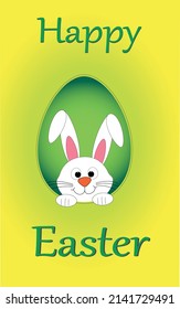 Happy easter with decorated egg and bunny. Holiday greeting.Vector illustration.