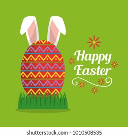 happy easter decorated egg with ears of bunny