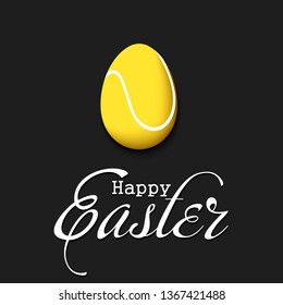 Happy Easter. Decorated egg in the form of a tennis ball with vintage lettering on an isolated background. Pattern for greeting card, banner, poster, flyer, ad, invitation. Vector illustration