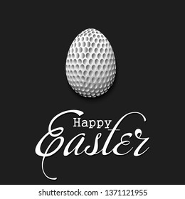 Happy Easter. Decorated egg in the form of a golf ball with vintage lettering on an isolated background. Pattern for greeting card, banner, poster, flyer, ad, invitation. Vector illustration