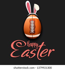 Happy Easter. Decorated egg in the form of a football ball with ears rabbit and vintage  lettering on an isolated background. Pattern for greeting card, banner, poster, ad. Vector illustration