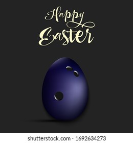 Happy Easter. Decorated egg in the form of a bowling ball with vintage lettering on an isolated background. Pattern for greeting card, banner, poster, flyer, ad, invitation. Vector illustration