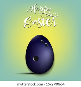 Happy Easter. Decorated egg in the form of a bowling ball with vintage lettering on an isolated background. Pattern for greeting card, banner, poster, flyer, ad, invitation. Vector illustration