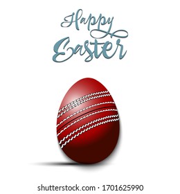 Happy Easter. Decorated egg in the form of a cricket ball with vintage lettering on an isolated background. Pattern for greeting card, banner, poster, flyer, ad, invitation. Vector illustration