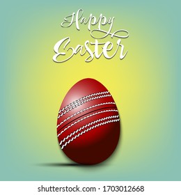 Happy Easter. Decorated egg in the form of a cricket ball with vintage lettering on an isolated background. Pattern for greeting card, banner, poster, flyer, ad, invitation. Vector illustration