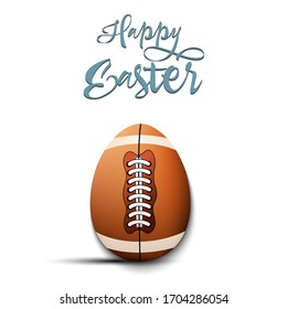Happy Easter. Decorated egg in the form of a football ball with vintage lettering on an isolated background. Pattern for greeting card, banner, poster, flyer, ad, invitation. Vector illustration