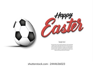 Happy Easter. Decorated egg in the form of a soccer ball with vintage lettering. Pattern for greeting card, banner, poster, flyer, invitation. Vector illustration on isolated background