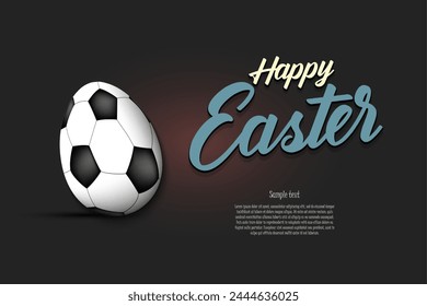 Happy Easter. Decorated egg in the form of a soccer ball with vintage lettering. Pattern for greeting card, banner, poster, flyer, invitation. Vector illustration on isolated background