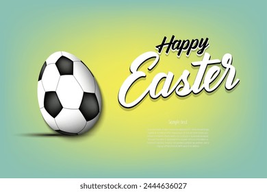 Happy Easter. Decorated egg in the form of a soccer ball with vintage lettering. Pattern for greeting card, banner, poster, flyer, invitation. Vector illustration on isolated background