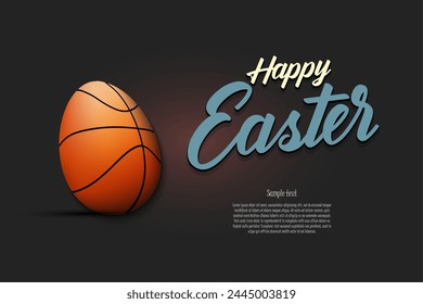 Happy Easter. Decorated egg in the form of a basketball ball with vintage lettering. Pattern for greeting card, banner, poster, flyer, invitation. Vector illustration on isolated background