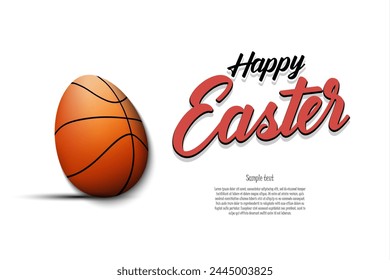 Happy Easter. Decorated egg in the form of a basketball ball with vintage lettering. Pattern for greeting card, banner, poster, flyer, invitation. Vector illustration on isolated background