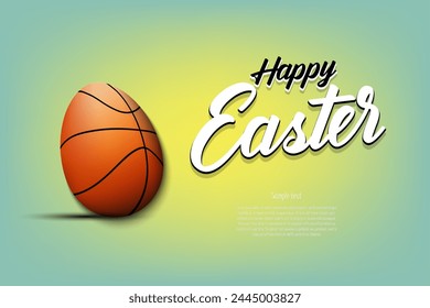 Happy Easter. Decorated egg in the form of a basketball ball with vintage lettering. Pattern for greeting card, banner, poster, flyer, invitation. Vector illustration on isolated background