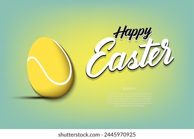 Happy Easter. Decorated egg in the form of a tennis ball with vintage lettering. Pattern for greeting card, banner, poster, flyer, invitation. Vector illustration on isolated background