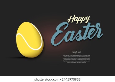 Happy Easter. Decorated egg in the form of a tennis ball with vintage lettering. Pattern for greeting card, banner, poster, flyer, invitation. Vector illustration on isolated background