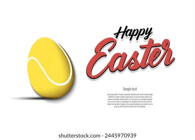 Happy Easter. Decorated egg in the form of a tennis ball with vintage lettering. Pattern for greeting card, banner, poster, flyer, invitation. Vector illustration on isolated background