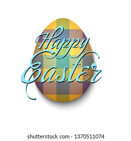 Happy Easter. Decorated egg with vintage lettering on an isolated background. Pattern for greeting card, banner, poster, flyer, invitation, ad, promotion, article. Vector illustration