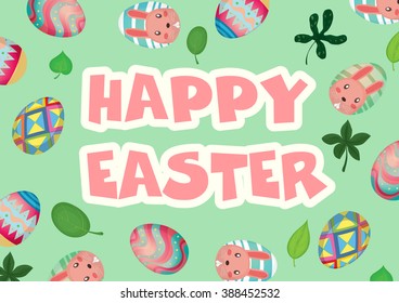 Happy Easter with decorated eggs background illustration