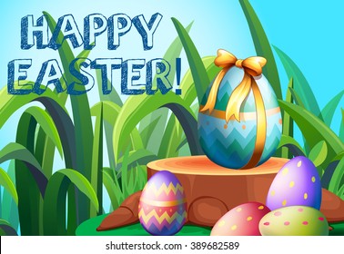 Frohe Ostern mit dekorierten Eiern in der Gartengrafik