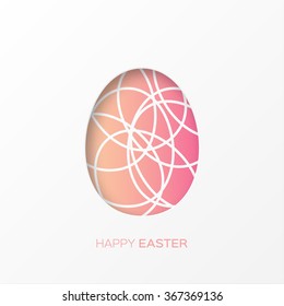 Happy Easter decorated paper egg on pink background with oval shapes. Vector design