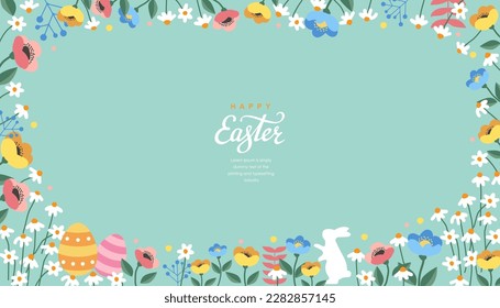 Happy easter decoration background. Easter elements decoration frame for event, invitation, background and banner design. Vector illustration.