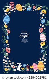 Happy easter decoration background. Easter elements decoration frame for event, invitation, background and banner design. Vector illustration.