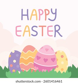Happy Easter Decorative Colorful Pastel Outdoor Eggs Hunt Design