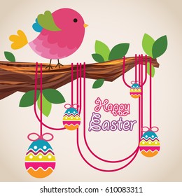 happy easter - decorative egg - cute bird