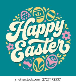 Tipografía decorativa de Pascua feliz con huevos y flores