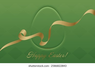 Happy Easter. A delicate golden ribbon sways across a soft green background, symbolizing the beauty of the holiday and the spirit of renewal.