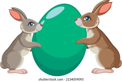 Happy Easter design with bunnies and egg illustration